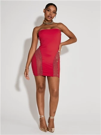 Saint Genies Red Gemstone Bandeau Mini Dress 3 Saint Genies Red Gemstone Bandeau Mini Dress - Image 3