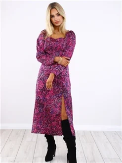 Girl In Mind Purple Pattern Denver Square Neck Midi Dress -Cheap Drape Dresses Store 29532 2