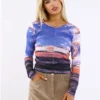 Brave Soul Blue / Orange Sky Print Ruched Top