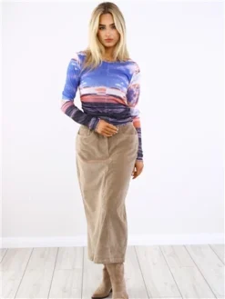 Brave Soul Blue / Orange Sky Print Ruched Top -Cheap Drape Dresses Store 29544 2