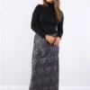 Brave Soul Grey / Black Tiger Print Satin Long Skirt
