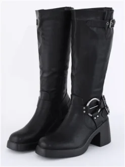No Doubt Black Chunky Biker Calf Boot