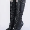 Public Desire Black Infatuated Lace Front Knee High Boots