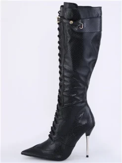 Public Desire Black Infatuated Lace Front Knee High Boots -Cheap Drape Dresses Store 29598 2