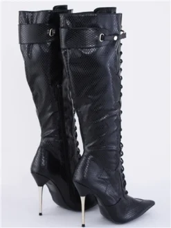 Public Desire Black Infatuated Lace Front Knee High Boots -Cheap Drape Dresses Store 29598 3