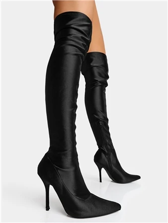 Public Desire Black Vivienne Lycra Stiletto Thigh High Boots 4 Public Desire Black Vivienne Lycra Stiletto Thigh High Boots - Image 4