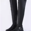 Truffle Black Faux Leather Knee High Biker Boot