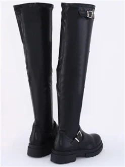 Truffle Black Faux Leather Knee High Biker Boot -Cheap Drape Dresses Store 29605 3