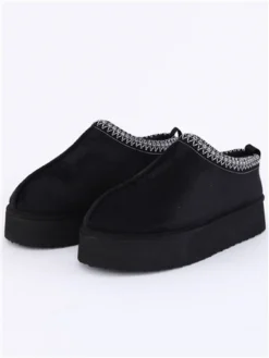 Truffle Black Faux Suede Platform Slipper