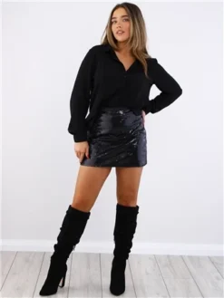 The Frolic Black Sequin Mini Skirt -Cheap Drape Dresses Store 29616 2