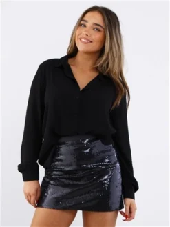 The Frolic Black Sequin Mini Skirt
