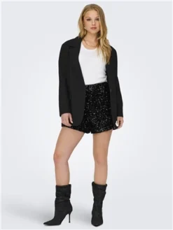 Only Black Confidence Sequins Shorts -Cheap Drape Dresses Store 29670 2