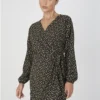 Brave Soul Black / Yellow Floral Long Sleeve Mini Wrap Dress
