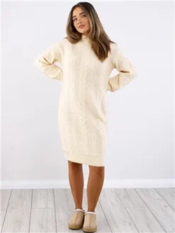 Dv8 Cream Cable Knit Jumper Dress -Cheap Drape Dresses Store 29711 2