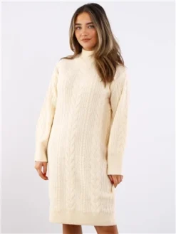 Dv8 Cream Cable Knit Jumper Dress