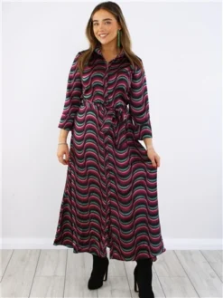 Ax Paris Purple Print Tie Waist Midi Shirt Dress -Cheap Drape Dresses Store 29713 2
