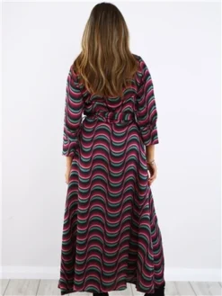 Ax Paris Purple Print Tie Waist Midi Shirt Dress -Cheap Drape Dresses Store 29713 3